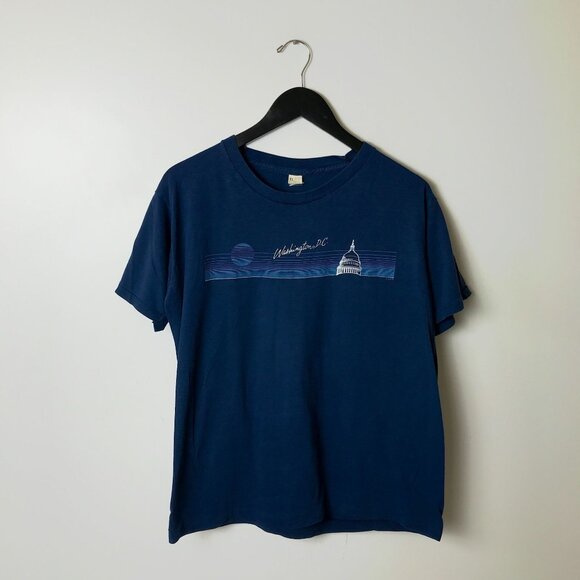 Vintage Screen Stars Blue Graphic Tee Medium USA Made Washington D.C. Shirt - Picture 11 of 15